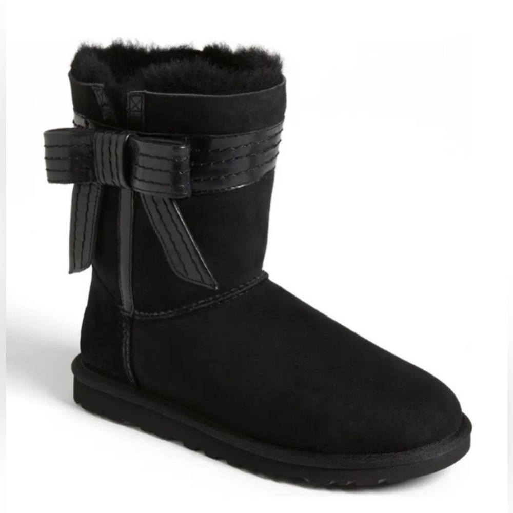 UGG Black Bow Boot Josette Suede‎ Shoe Classic Sheepskin Leather Short 9